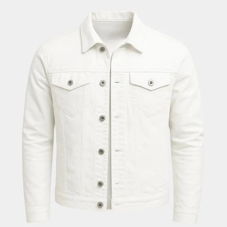 Men's Casual Trucker Jacket - Lightweight cotton jacket for summer White