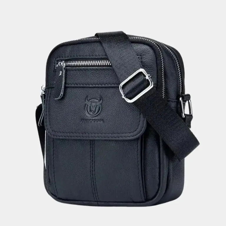 Men's Small Leather Crossbody Messenger Bag – Compact Shoulder Bag for Work & Travel Black