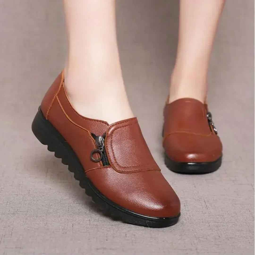 Women's Orthopaedic Zip-Up Loafers - Comfortable, Supportive Everyday Footwear Brown