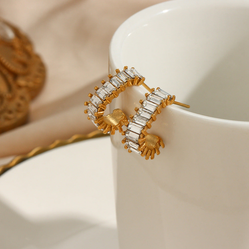 18k Gold Diamond Simulant Earrings - Waterproof, Hypoallergenic, Elegant Design