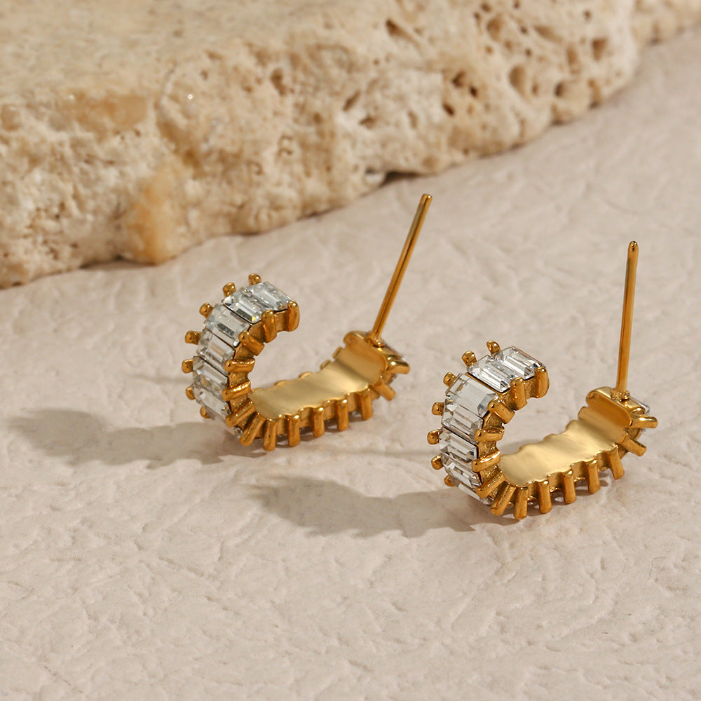 18k Gold Diamond Simulant Earrings - Waterproof, Hypoallergenic, Elegant Design