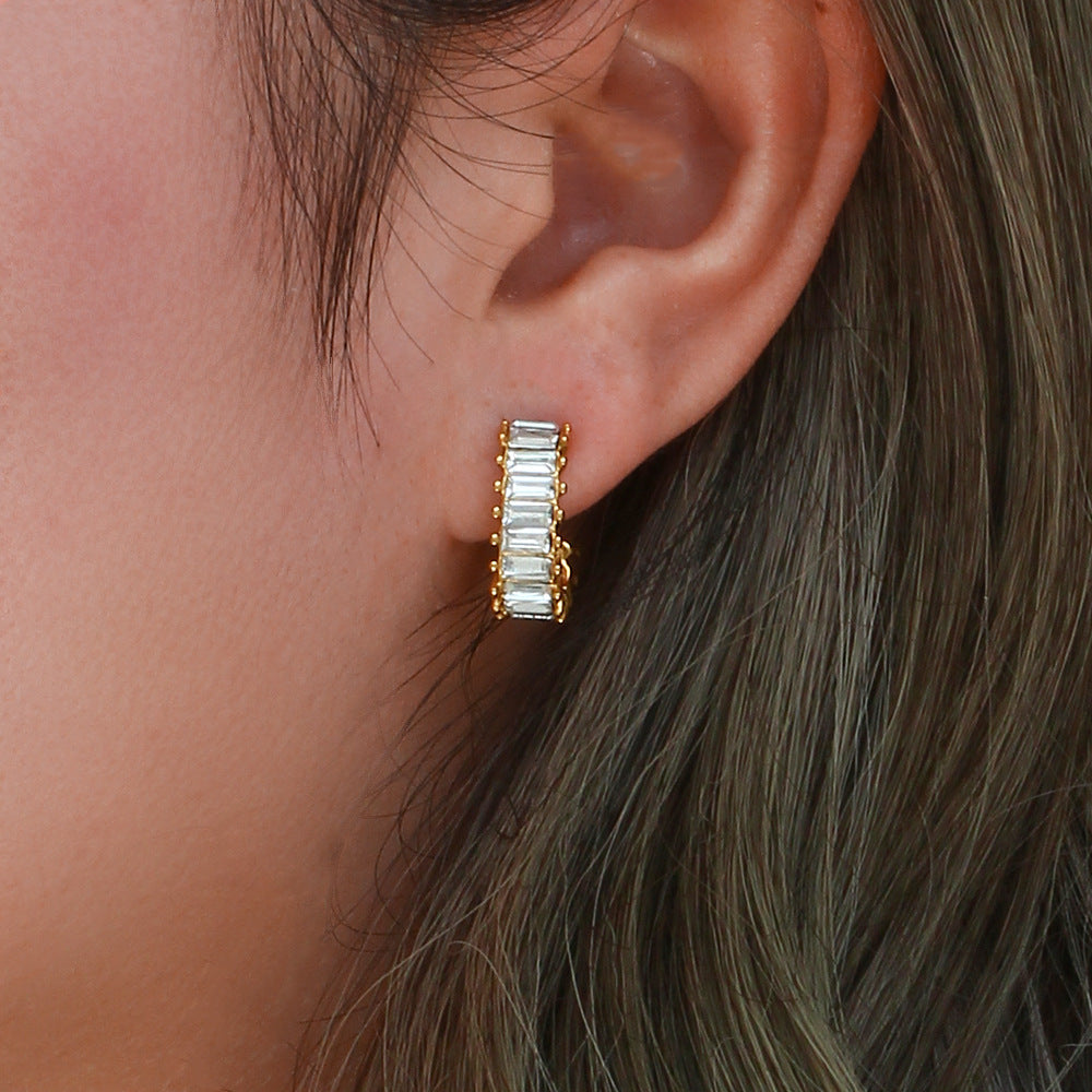 18k Gold Diamond Simulant Earrings - Waterproof, Hypoallergenic, Elegant Design