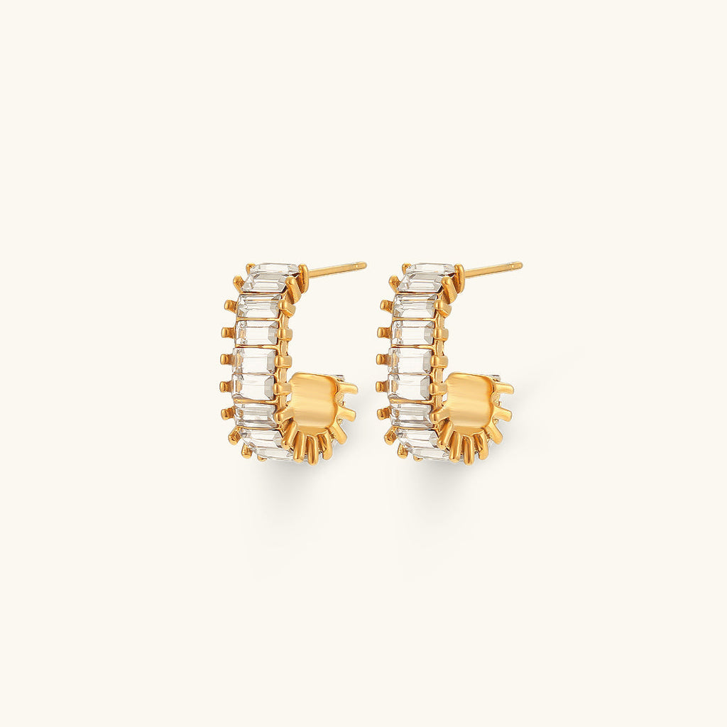 18k Gold Diamond Simulant Earrings - Waterproof, Hypoallergenic, Elegant Design