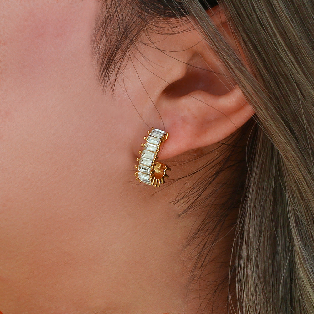 18k Gold Diamond Simulant Earrings - Waterproof, Hypoallergenic, Elegant Design 18k Yellow Gold