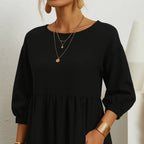 Women’s Linen Midi Dress with Pockets – Long Sleeve Loose A-Line Smock Style