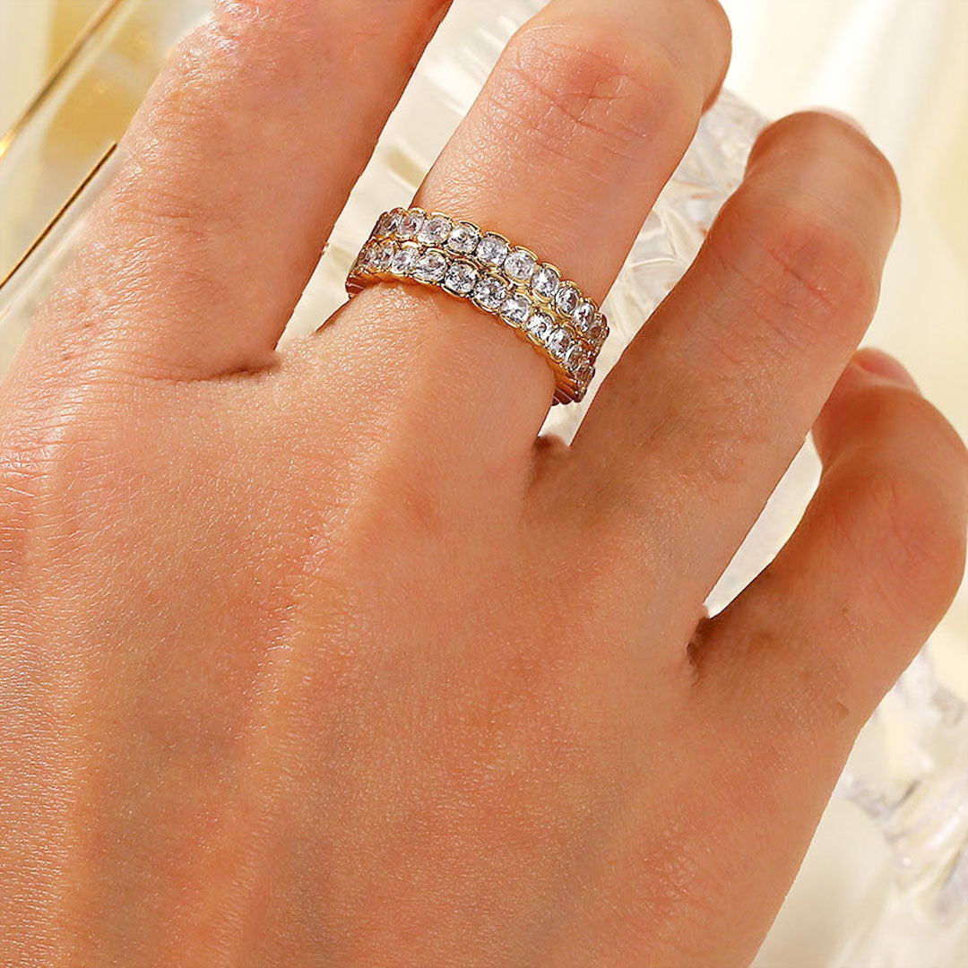 Adjustable Gold Ring for Women – Hypoallergenic Band with Diamond Simulants