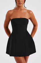 Strapless Mini Dress with Bubble Skirt - Chic Evening Wear for Women | Black