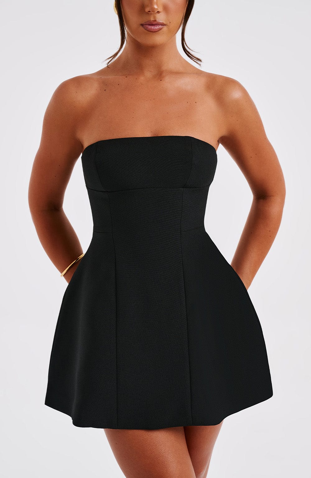 Strapless Mini Dress with Bubble Skirt - Chic Evening Wear for Women | Black