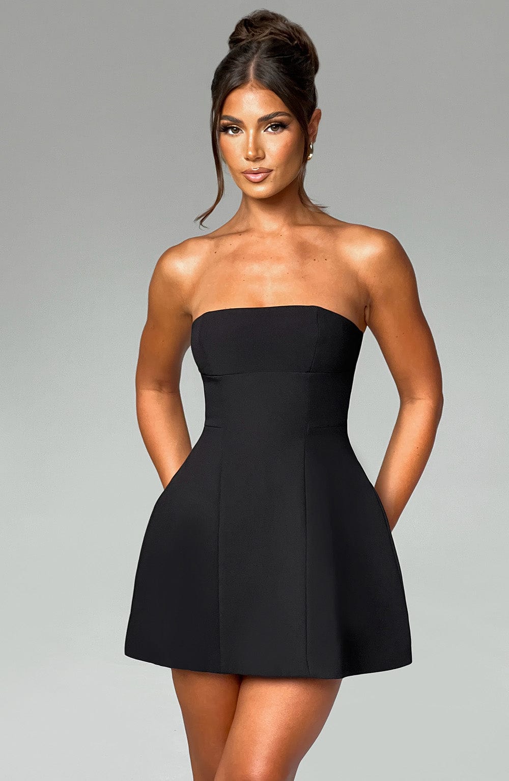 Strapless Mini Dress with Bubble Skirt - Chic Evening Wear for Women | Black