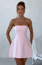 Women's Mini Dress - Strapless, Bubble Skirt, Fully Lined, Chic Date Night Outfit | Pink