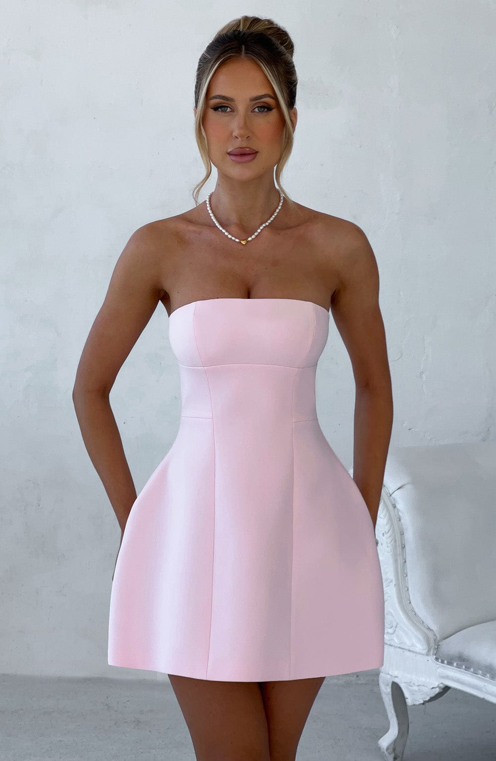 Women's Mini Dress - Strapless, Bubble Skirt, Fully Lined, Chic Date Night Outfit | Pink