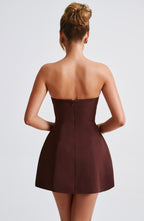 Strapless Mini Dress for Women with Bubble Skirt - Chic Date Night Outfit | Brown