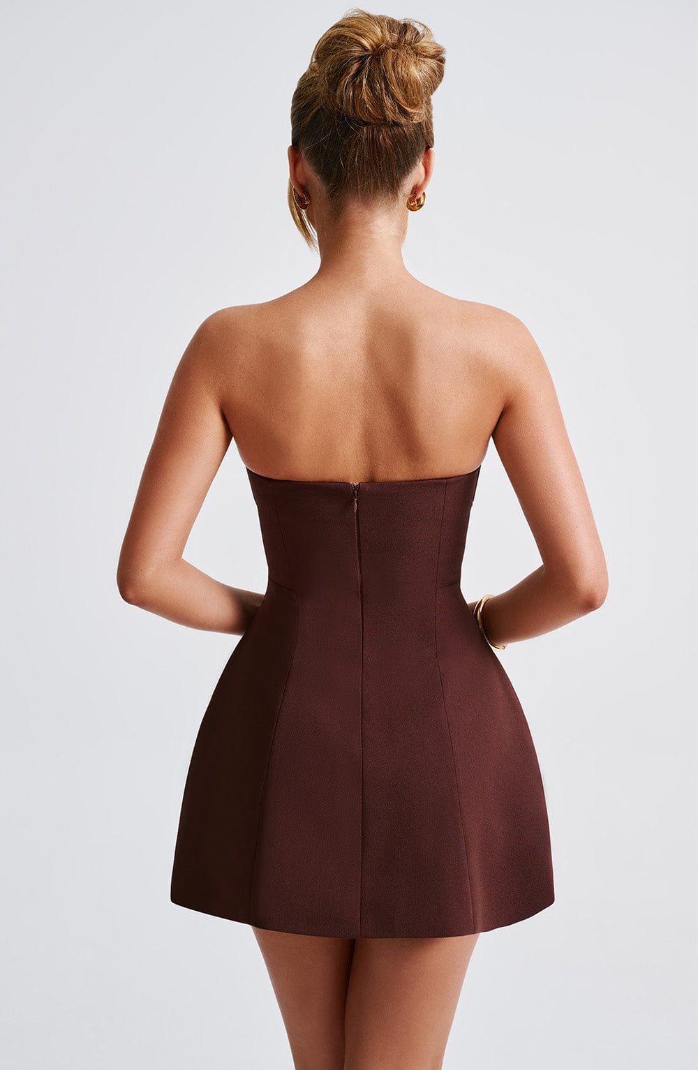 Strapless Mini Dress for Women with Bubble Skirt - Chic Date Night Outfit | Brown