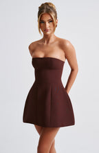 Strapless Mini Dress for Women with Bubble Skirt - Chic Date Night Outfit | Brown