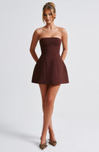 Strapless Mini Dress for Women with Bubble Skirt - Chic Date Night Outfit | Brown