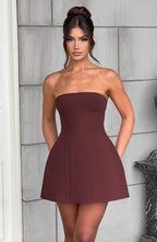 Strapless Mini Dress for Women with Bubble Skirt - Chic Date Night Outfit | Brown