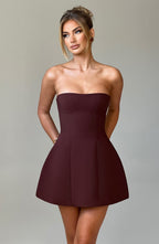 Strapless Mini Dress for Women with Bubble Skirt - Chic Date Night Outfit | Brown