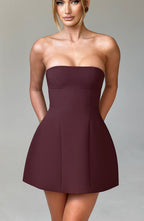 Strapless Mini Dress for Women with Bubble Skirt - Chic Date Night Outfit | Brown