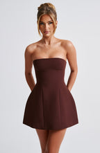 Strapless Mini Dress for Women with Bubble Skirt - Chic Date Night Outfit | Brown
