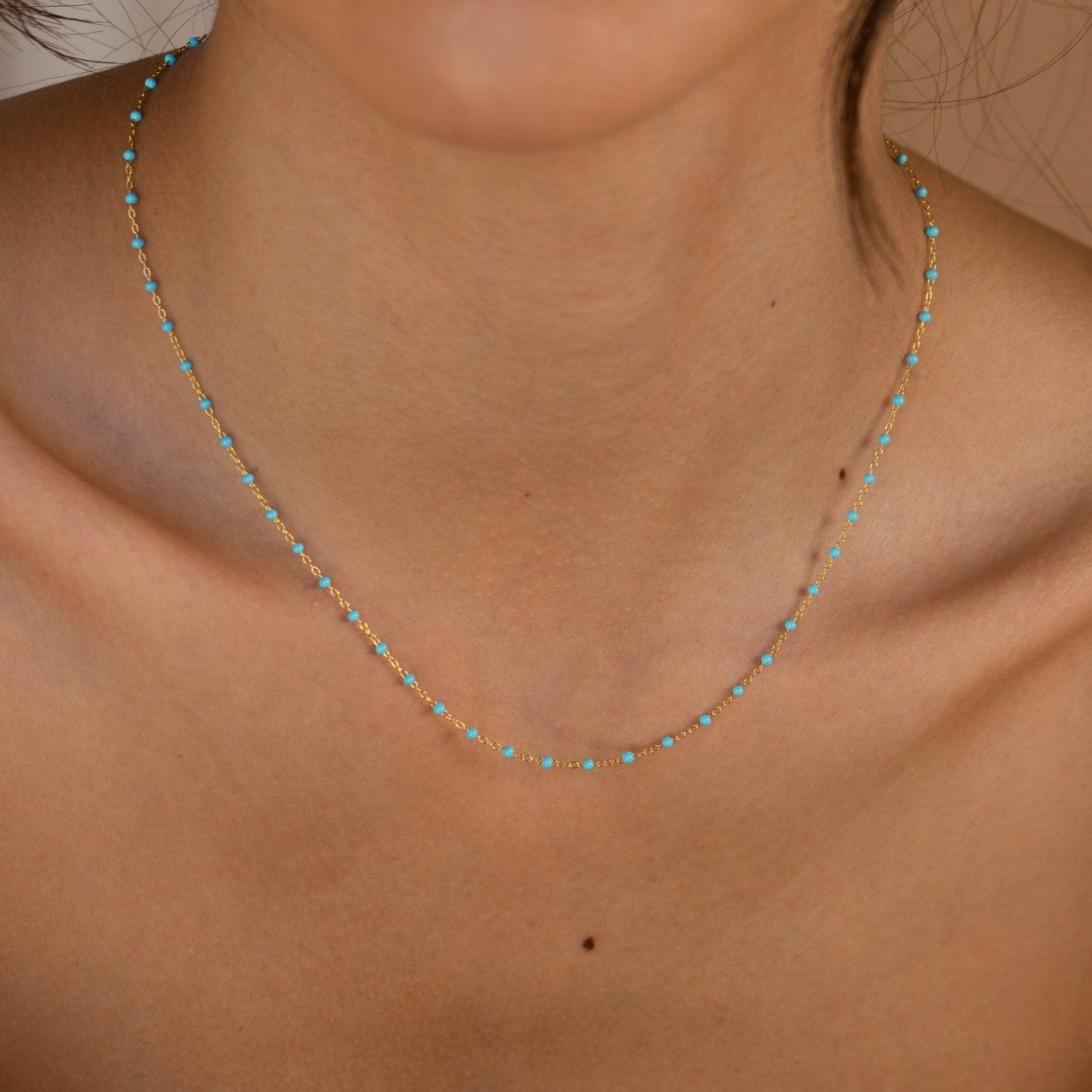 Capri Turquoise Beaded Necklace - Waterproof, Hypoallergenic, Adjustable Boho Jewelry Gold