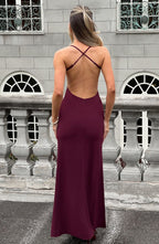 Women's Maxi Dress - Luxurious Stretch Crepe, Scoop Neckline, Thigh-High Split | Cherry