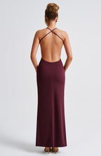 Women's Maxi Dress - Luxurious Stretch Crepe, Scoop Neckline, Thigh-High Split | Cherry