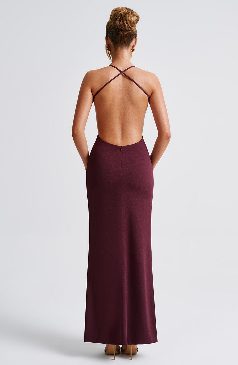 Women's Maxi Dress - Luxurious Stretch Crepe, Scoop Neckline, Thigh-High Split | Cherry