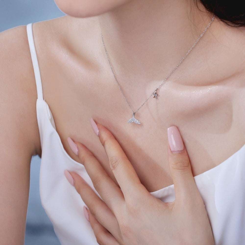 Dainty Ocean Spirit Necklace in 925 Sterling Silver with Pave CZ, Waterproof & Adjustable