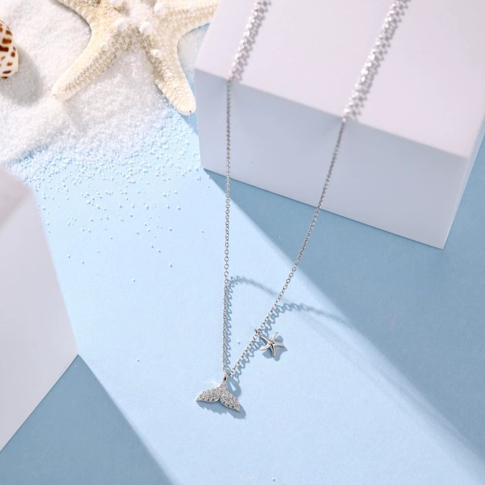 Dainty Ocean Spirit Necklace in 925 Sterling Silver with Pave CZ, Waterproof & Adjustable