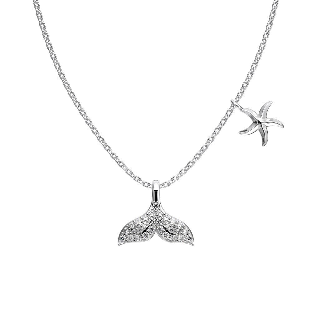 Dainty Ocean Spirit Necklace in 925 Sterling Silver with Pave CZ, Waterproof & Adjustable Silver