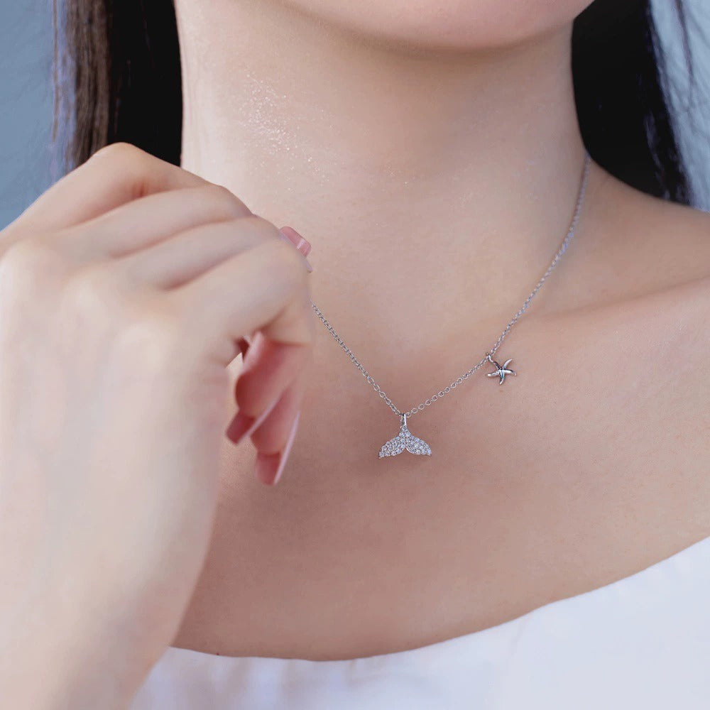 Dainty Ocean Spirit Necklace in 925 Sterling Silver with Pave CZ, Waterproof & Adjustable