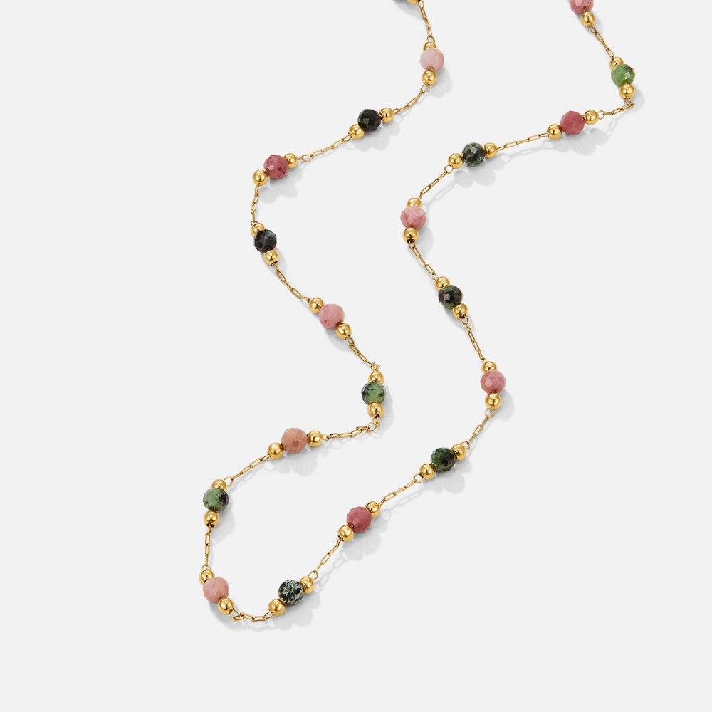 Delicate Beaded Stone Necklace - Waterproof, Hypoallergenic, Adjustable 40cm + 5cm