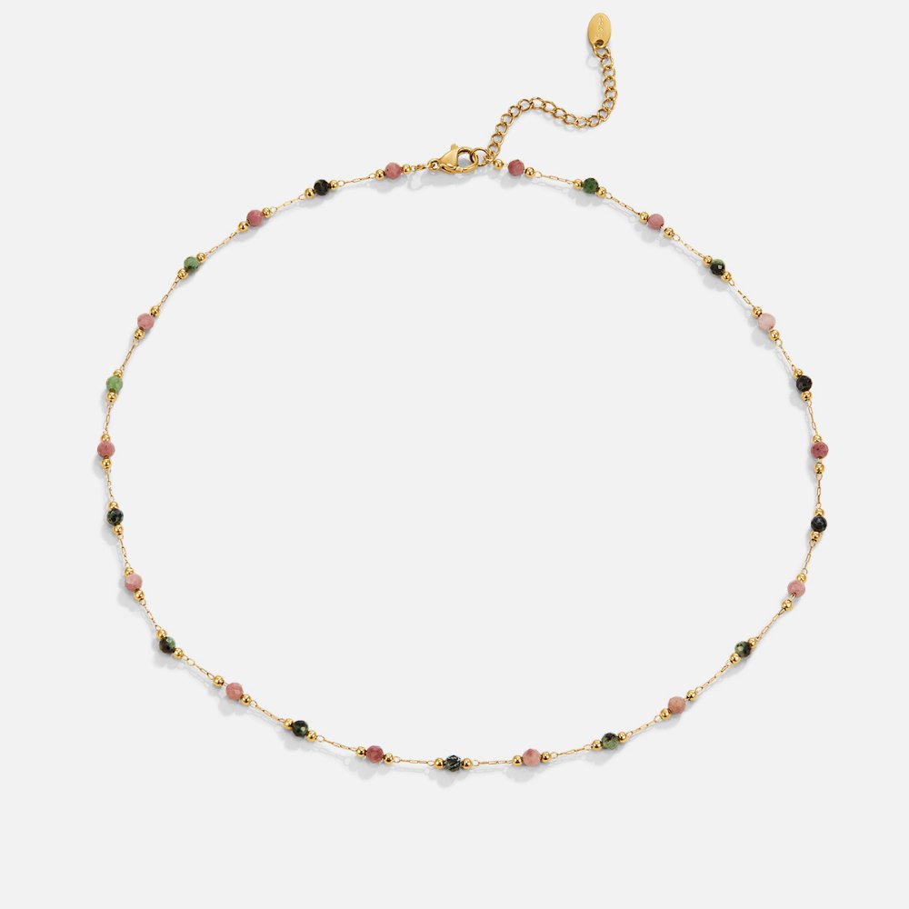 Delicate Beaded Stone Necklace - Waterproof, Hypoallergenic, Adjustable 40cm + 5cm