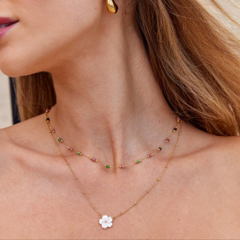 Delicate Beaded Stone Necklace - Waterproof, Hypoallergenic, Adjustable 40cm + 5cm