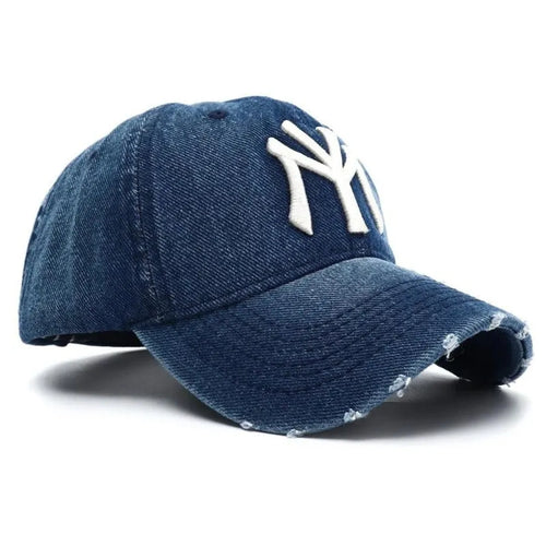 Denim Baseball Hat for Casual Style - Distressed Vintage Comfortable & Adjustable Cap Blue