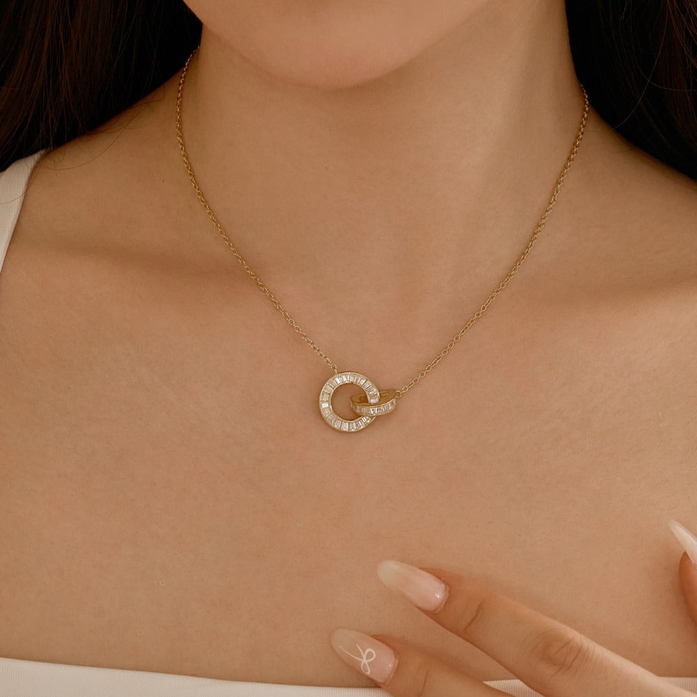 Elegant 925 Sterling Silver Unity Necklace with Pave CZ Stones - Waterproof & Adjustable Silver