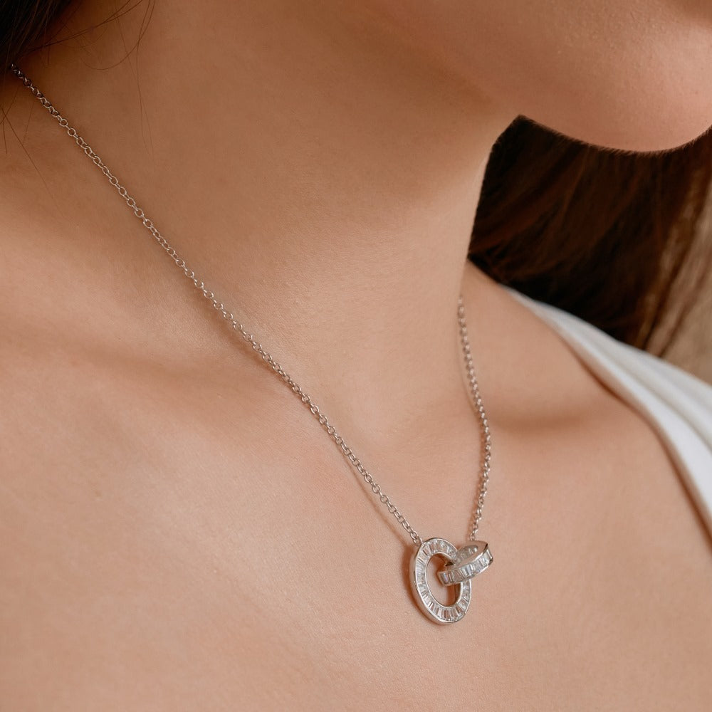 Elegant 925 Sterling Silver Unity Necklace with Pave CZ Stones - Waterproof & Adjustable