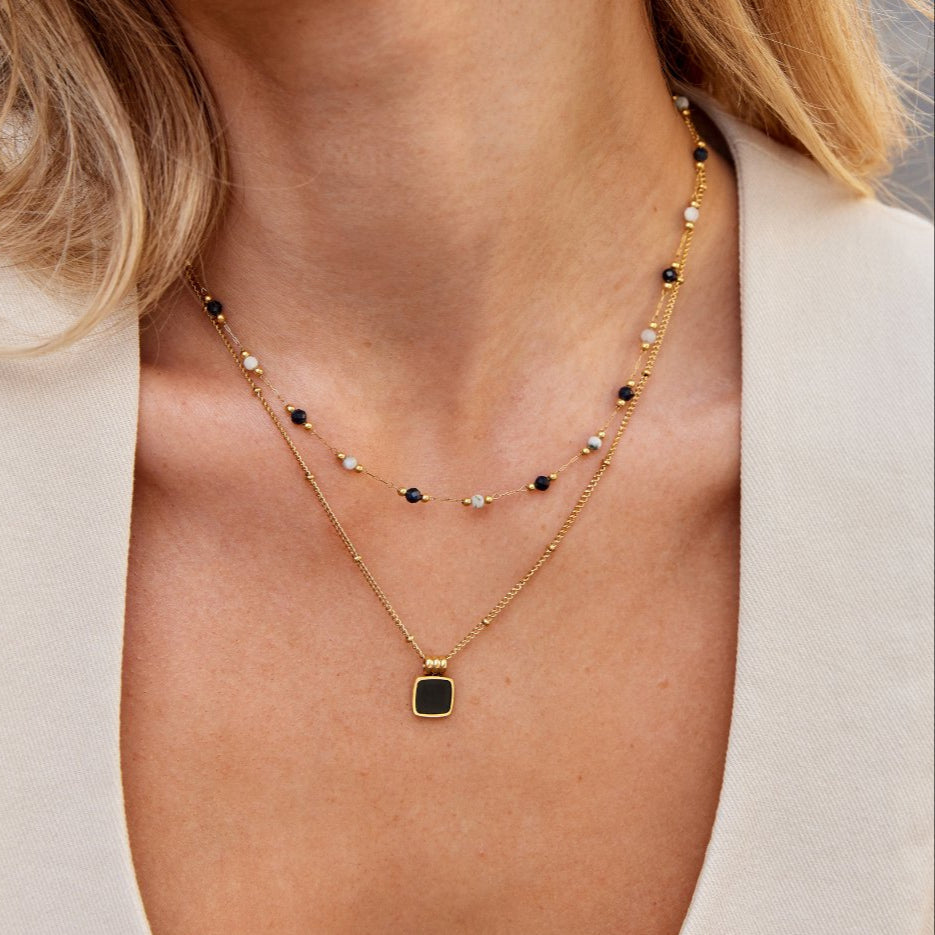 Elegant Black Beaded Necklace - Waterproof, Hypoallergenic, Adjustable Length, Gift-Ready