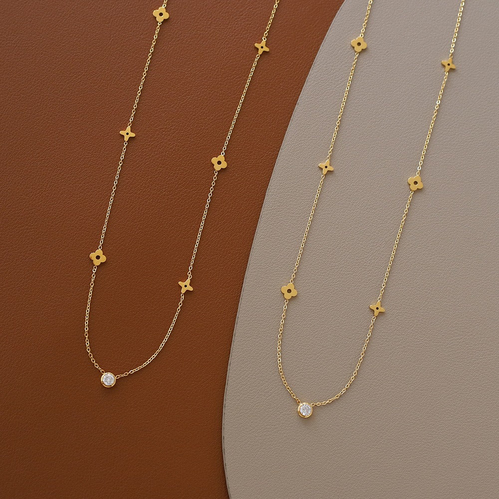 Elegant Women's 14K Gold Dainty Clover Necklace - Adjustable Stainless Steel, Waterproof