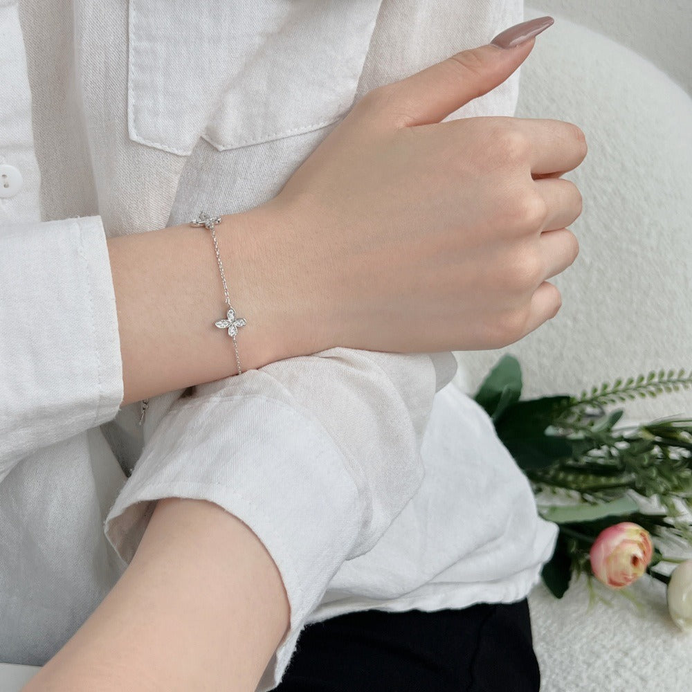 Elegant Women's Gold Butterfly Bracelet in 925 Sterling Silver with Pave CZ Stones, Adjustable