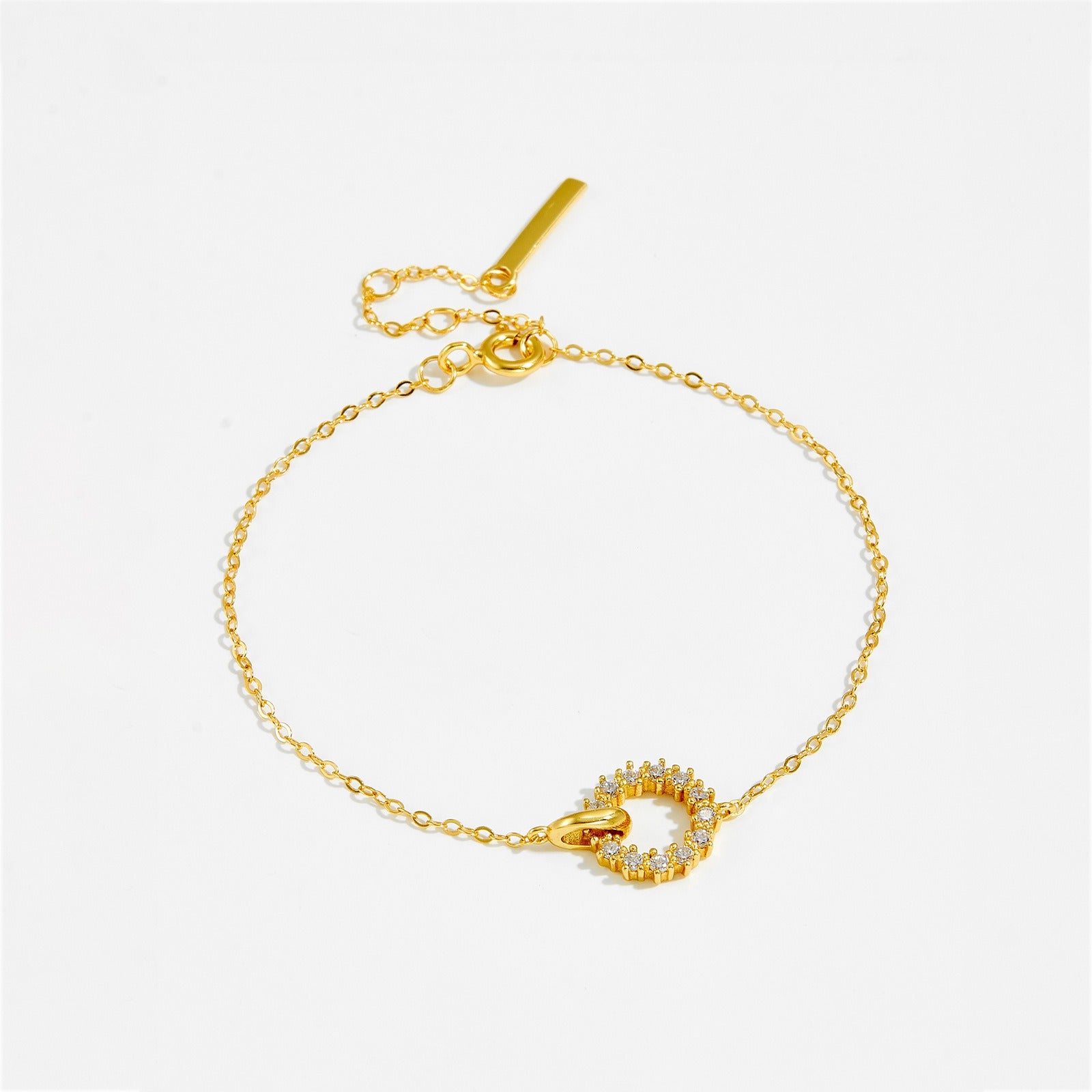 Elegant Women's Sterling Silver Linked Circle Bracelet with 14K Gold Finish, Adjustable & Waterproof Gold