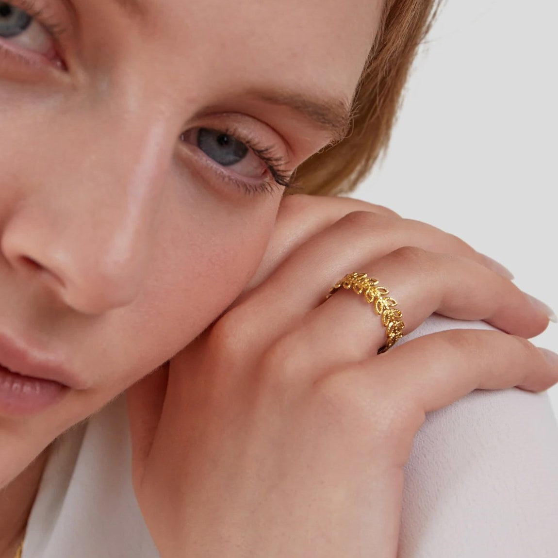 Gold Adjustable Leaf Ring for Women, PVD Coated - Hypoallergenic, Waterproof, Elegant Design