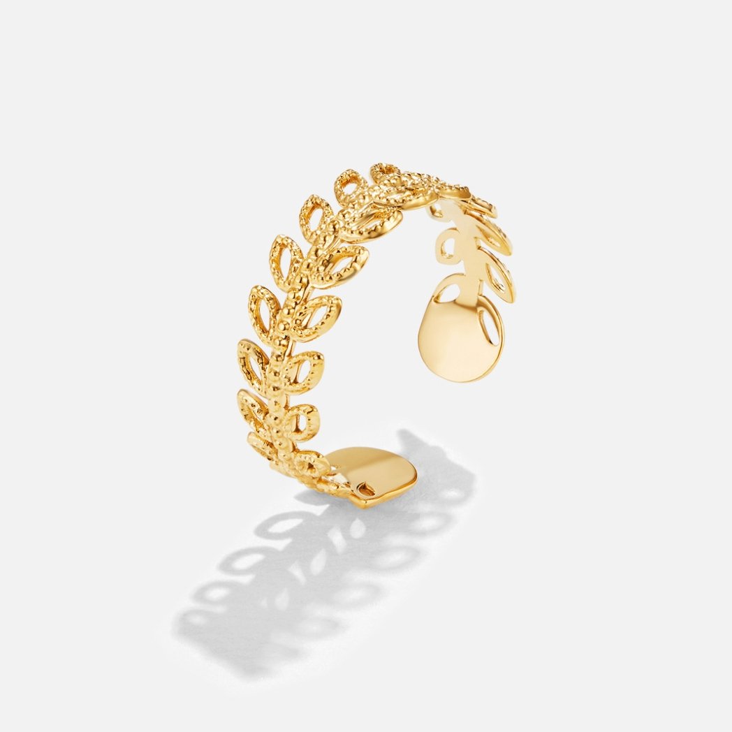 Gold Adjustable Leaf Ring for Women, PVD Coated - Hypoallergenic, Waterproof, Elegant Design