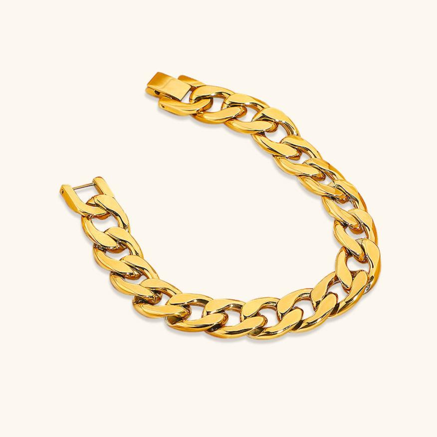 Gold Chain Bracelet for Women – 18k Plated Wide Link, Stainless Steel, Hypoallergenic 18k Yellow Gold