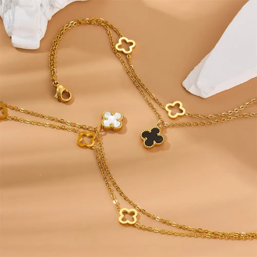 Gold Clover Anklet for Women - Waterproof 18k Gold-Plated Stainless Steel, Hypoallergenic