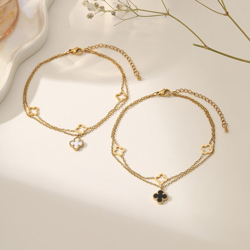 Gold Clover Anklet for Women - Waterproof 18k Gold-Plated Stainless Steel, Hypoallergenic