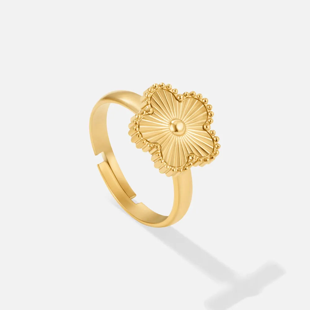 Gold Clover Ring for Women – Adjustable 18k Plated Stainless Steel, Hypoallergenic & Waterproof