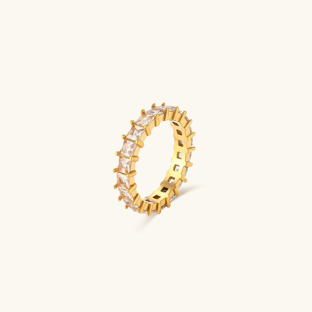 Gold Crystal Ring for Women – 18k Plated Band with Diamond Simulants, Hypoallergenic Crown