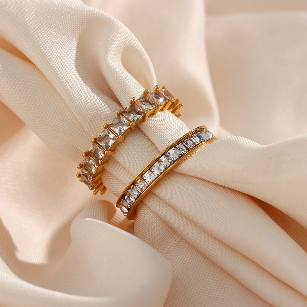 Gold Crystal Ring for Women – 18k Plated Band with Diamond Simulants, Hypoallergenic