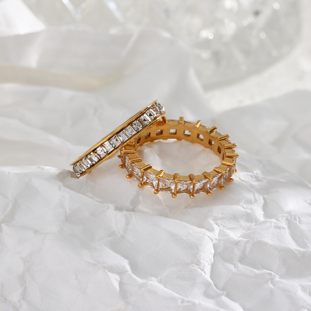 Gold Crystal Ring for Women – 18k Plated Band with Diamond Simulants, Hypoallergenic